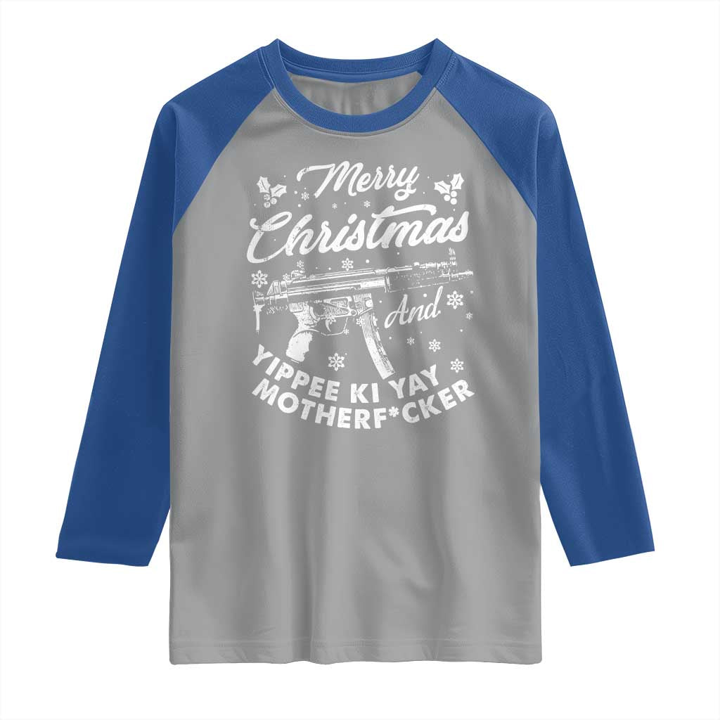 Funny Nakatomi Plaza Raglan Shirt Merry Christmas And Yippee Ki Yay Snowflake Gun TS11 Sport Gray Royal Print Your Wear