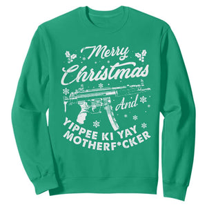 Funny Nakatomi Plaza Sweatshirt Merry Christmas And Yippee Ki Yay Snowflake Gun TS11 Irish Green Print Your Wear