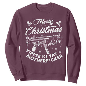 Funny Nakatomi Plaza Sweatshirt Merry Christmas And Yippee Ki Yay Snowflake Gun TS11 Maroon Print Your Wear