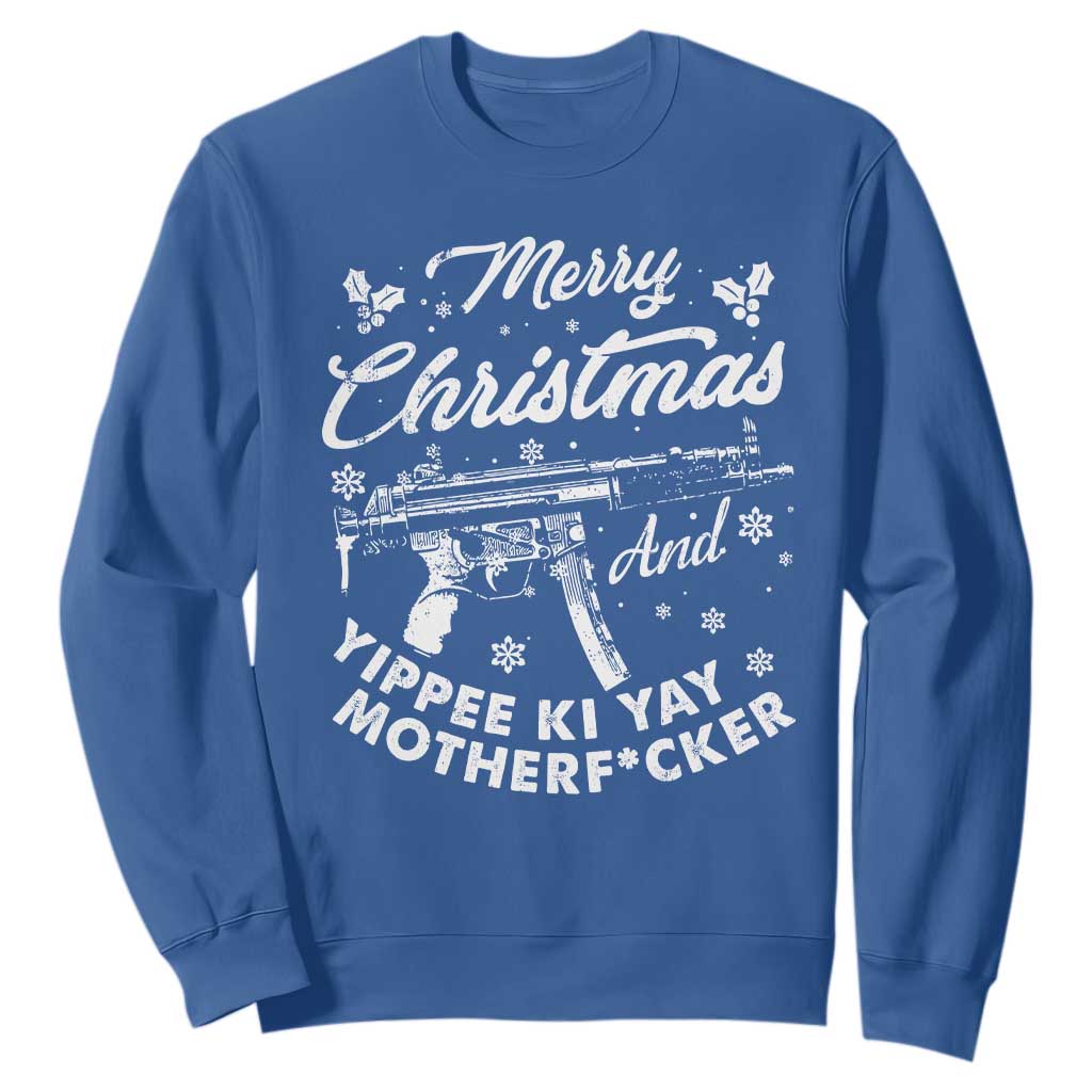 Funny Nakatomi Plaza Sweatshirt Merry Christmas And Yippee Ki Yay Snowflake Gun TS11 Royal Blue Print Your Wear