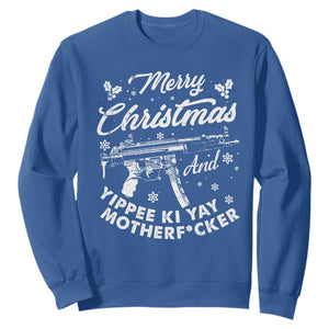 Funny Nakatomi Plaza Sweatshirt Merry Christmas And Yippee Ki Yay Snowflake Gun TS11 Royal Blue Print Your Wear