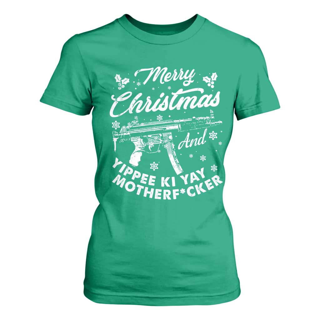 Funny Nakatomi Plaza T Shirt For Women Merry Christmas And Yippee Ki Yay Snowflake Gun TS11 Irish Green Print Your Wear