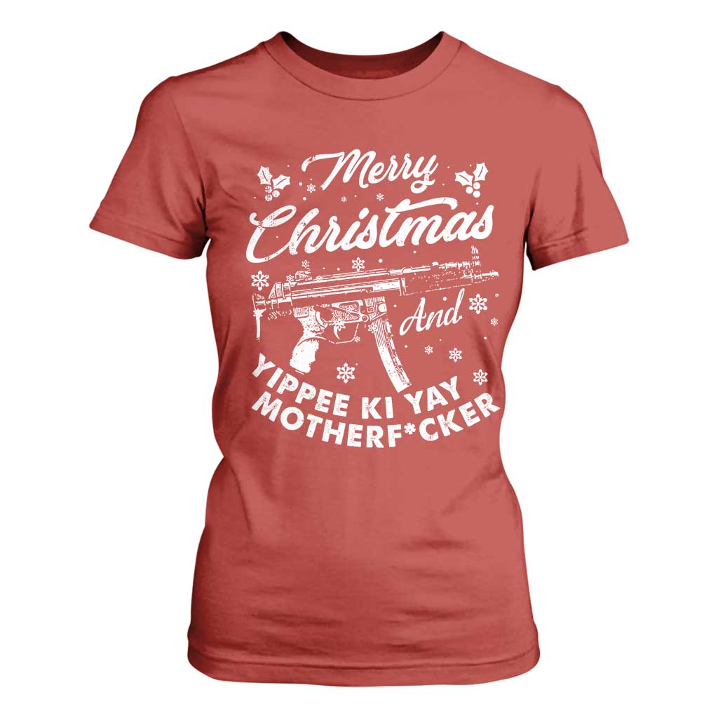 Funny Nakatomi Plaza T Shirt For Women Merry Christmas And Yippee Ki Yay Snowflake Gun TS11 Red Print Your Wear