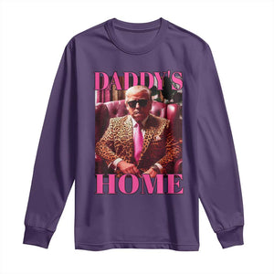 Funny Pink Leopard President Trump Long Sleeve Shirt Daddy's Home White House US Election 2024 TS11 Purple Print Your Wear