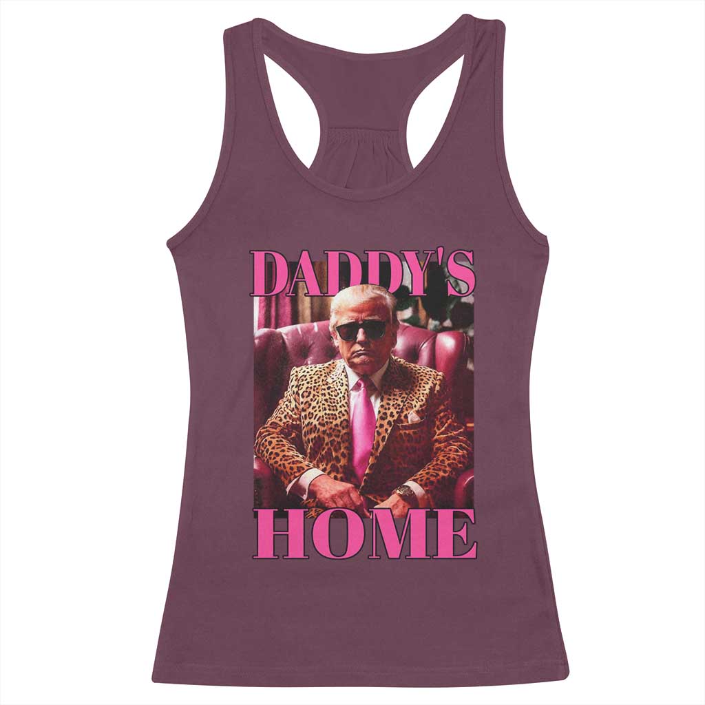 Funny Pink Leopard President Trump Racerback Tank Top Daddy's Home White House US Election 2024 TS11 Maroon Print Your Wear