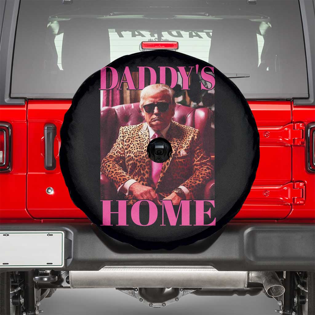 Funny Pink Leopard President Trump Spare Tire Cover Daddy's Home White House US Election 2024 TS11 Black Print Your Wear