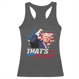 That's My President Trump 2024 Racerback Tank Top Vintage American Flag TS11 Dark Heather Print Your Wear