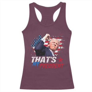 That's My President Trump 2024 Racerback Tank Top Vintage American Flag TS11 Maroon Print Your Wear