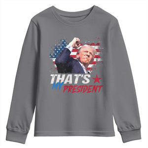 That's My President Trump 2024 Youth Sweatshirt Vintage American Flag TS11 Charcoal Print Your Wear