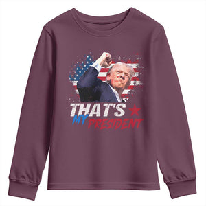 That's My President Trump 2024 Youth Sweatshirt Vintage American Flag TS11 Maroon Print Your Wear