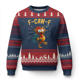 Funny F Caw F 67 Meme Ugly Christmas Sweater Cartoon Rooster Chicken Poultry Humor TS11 Navy Red Print Your Wear