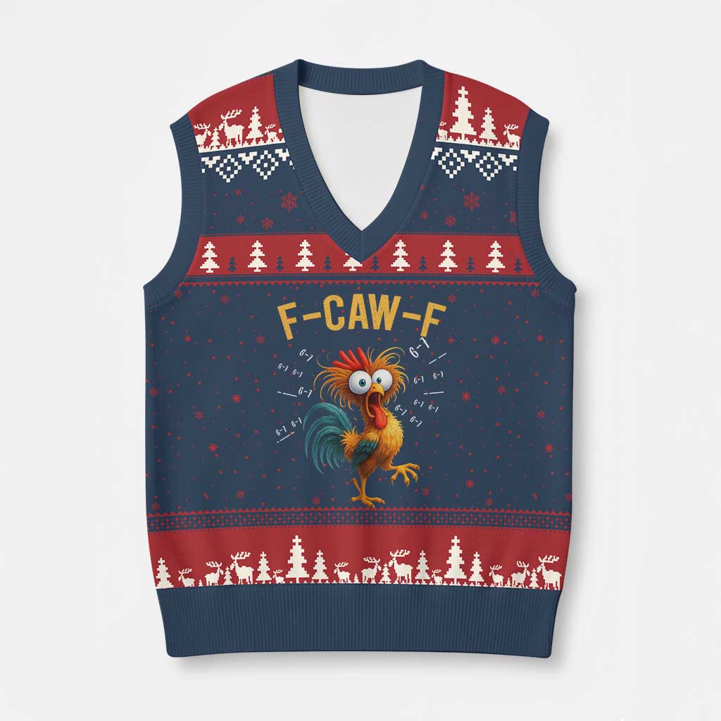 Funny F Caw F 67 Meme V-Neck Knit Sweater Vest Cartoon Rooster Chicken Poultry Humor TS11 Navy Red Print Your Wear