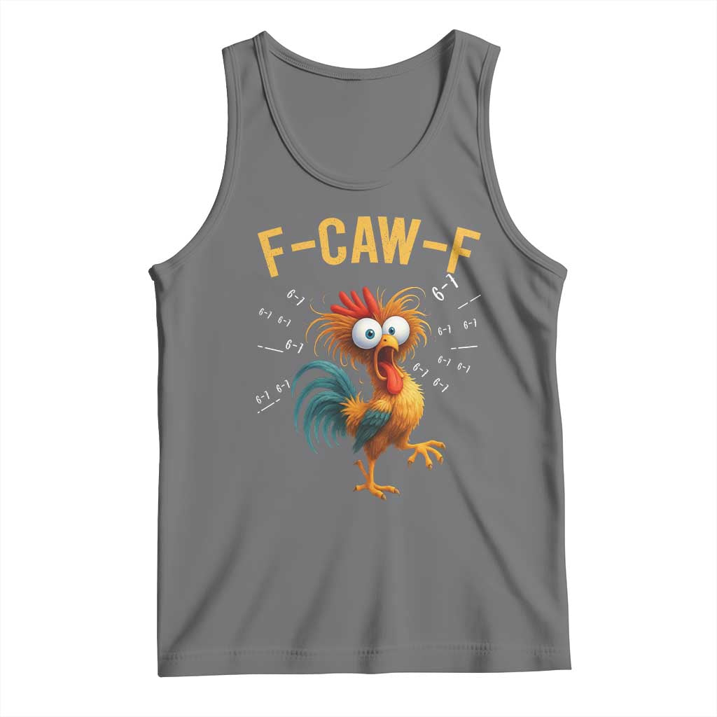 Funny F Caw F 67 Meme Tank Top Cartoon Rooster Chicken Poultry Humor TS11 Black Heather Print Your Wear