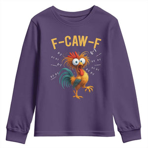 Funny F Caw F 67 Meme Youth Sweatshirt Cartoon Rooster Chicken Poultry Humor TS11 Purple Print Your Wear