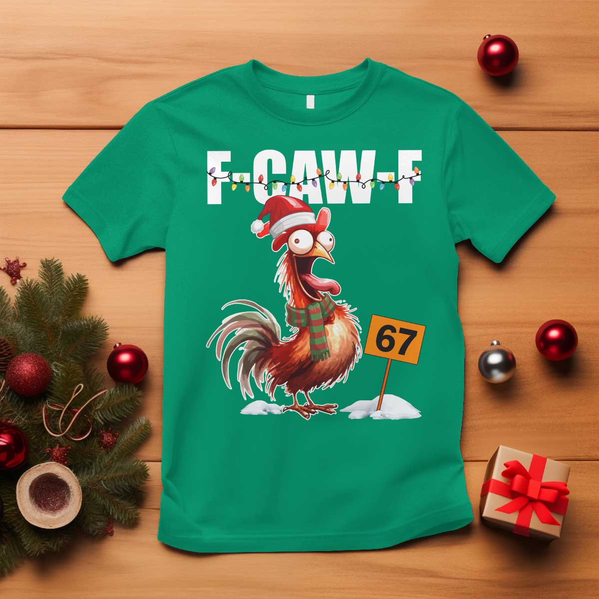 Funny F Caw F 67 Meme Christmas T Shirt Xmas Cartoon Rooster Chicken Poultry Humor TS11 Irish Green Print Your Wear