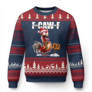 Funny F Caw F 67 Meme Xmas Ugly Christmas Sweater Xmas Cartoon Rooster Chicken Poultry Humor TS11 Navy Red Print Your Wear