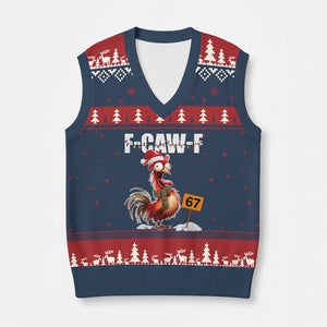 Funny F Caw F 67 Meme Xmas V-Neck Knit Sweater Vest Xmas Cartoon Rooster Chicken Poultry Humor TS11 Navy Red Print Your Wear