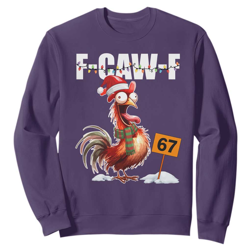 Funny F Caw F 67 Meme Christmas Sweatshirt Xmas Cartoon Rooster Chicken Poultry Humor TS11 Purple Print Your Wear