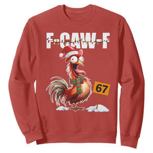 Funny F Caw F 67 Meme Christmas Sweatshirt Xmas Cartoon Rooster Chicken Poultry Humor TS11 Red Print Your Wear
