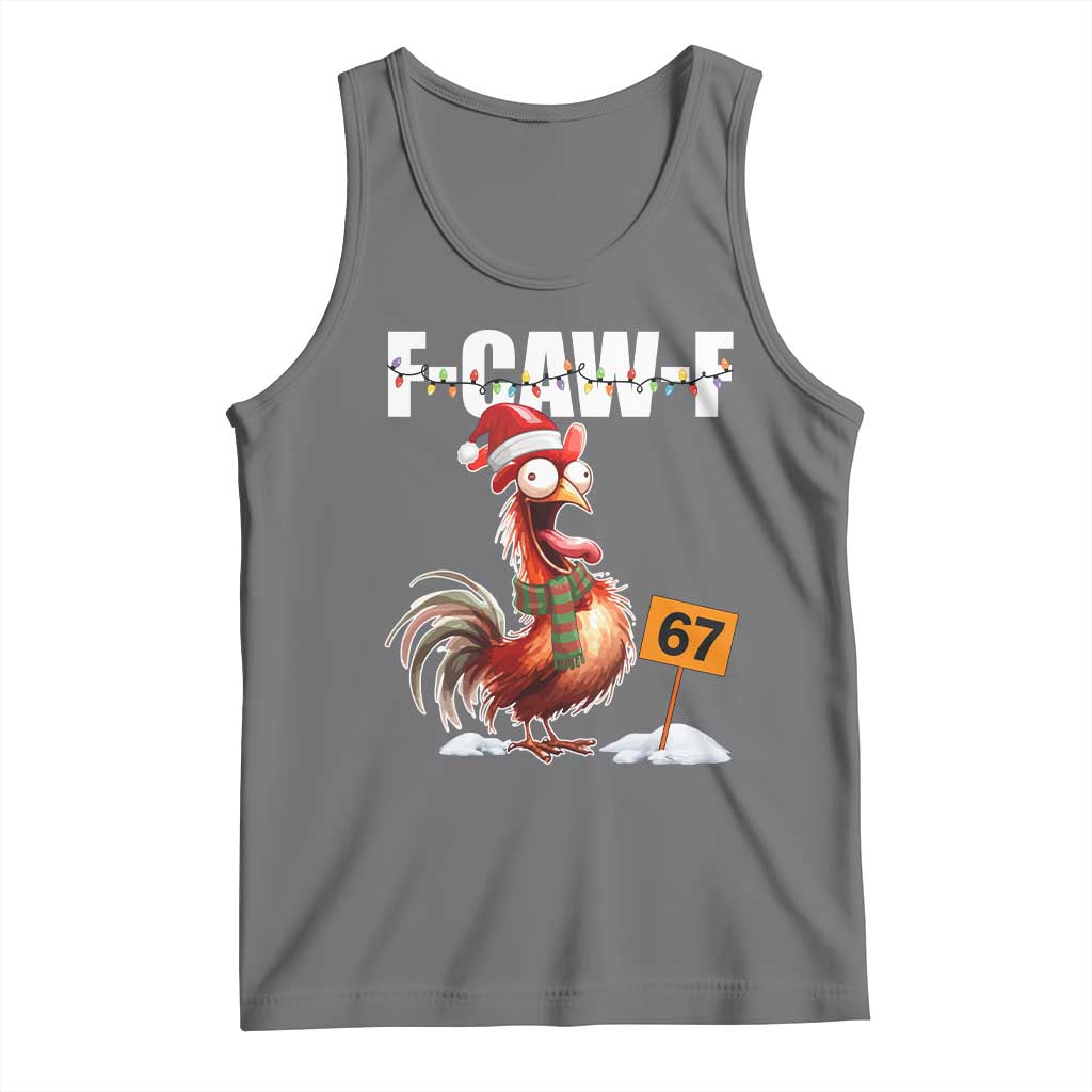 Funny F Caw F 67 Meme Christmas Tank Top Xmas Cartoon Rooster Chicken Poultry Humor TS11 Black Heather Print Your Wear