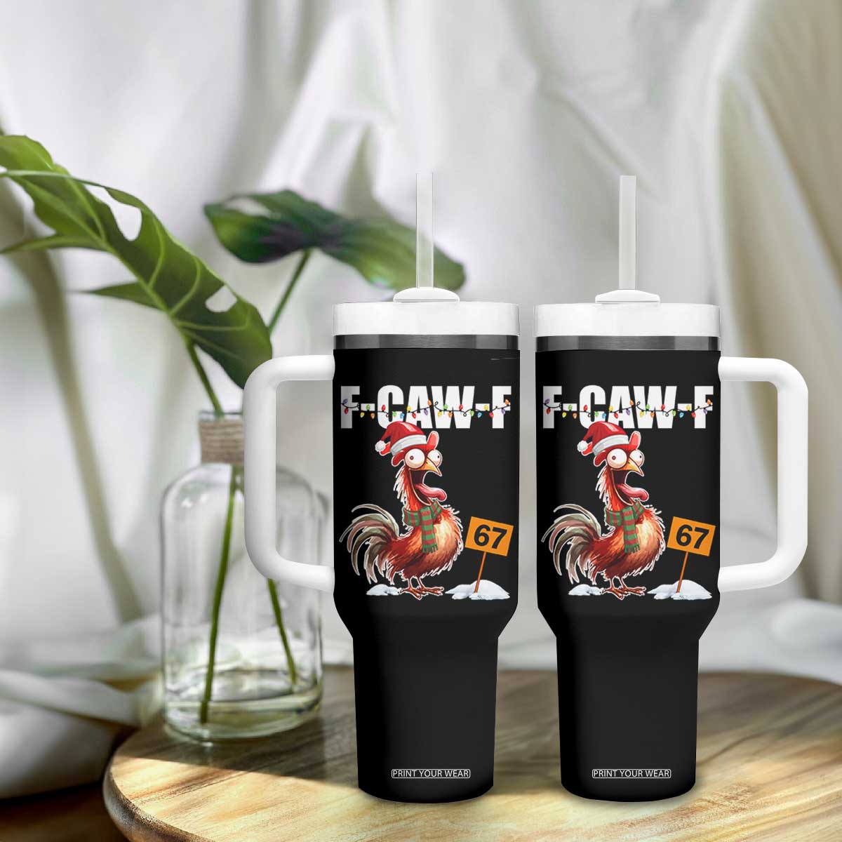 Funny F Caw F 67 Meme Christmas Tumbler With Handle Xmas Cartoon Rooster Chicken Poultry Humor TS11 Print Your Wear