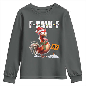 Funny F Caw F 67 Meme Christmas Youth Sweatshirt Xmas Cartoon Rooster Chicken Poultry Humor TS11 Dark Heather Print Your Wear
