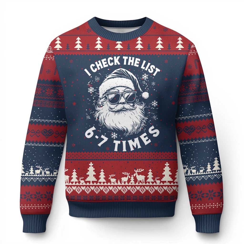 67 Meme Xmas Santa Ugly Christmas Sweater Funny I Check The List 67 Times TS11 Navy Red Print Your Wear