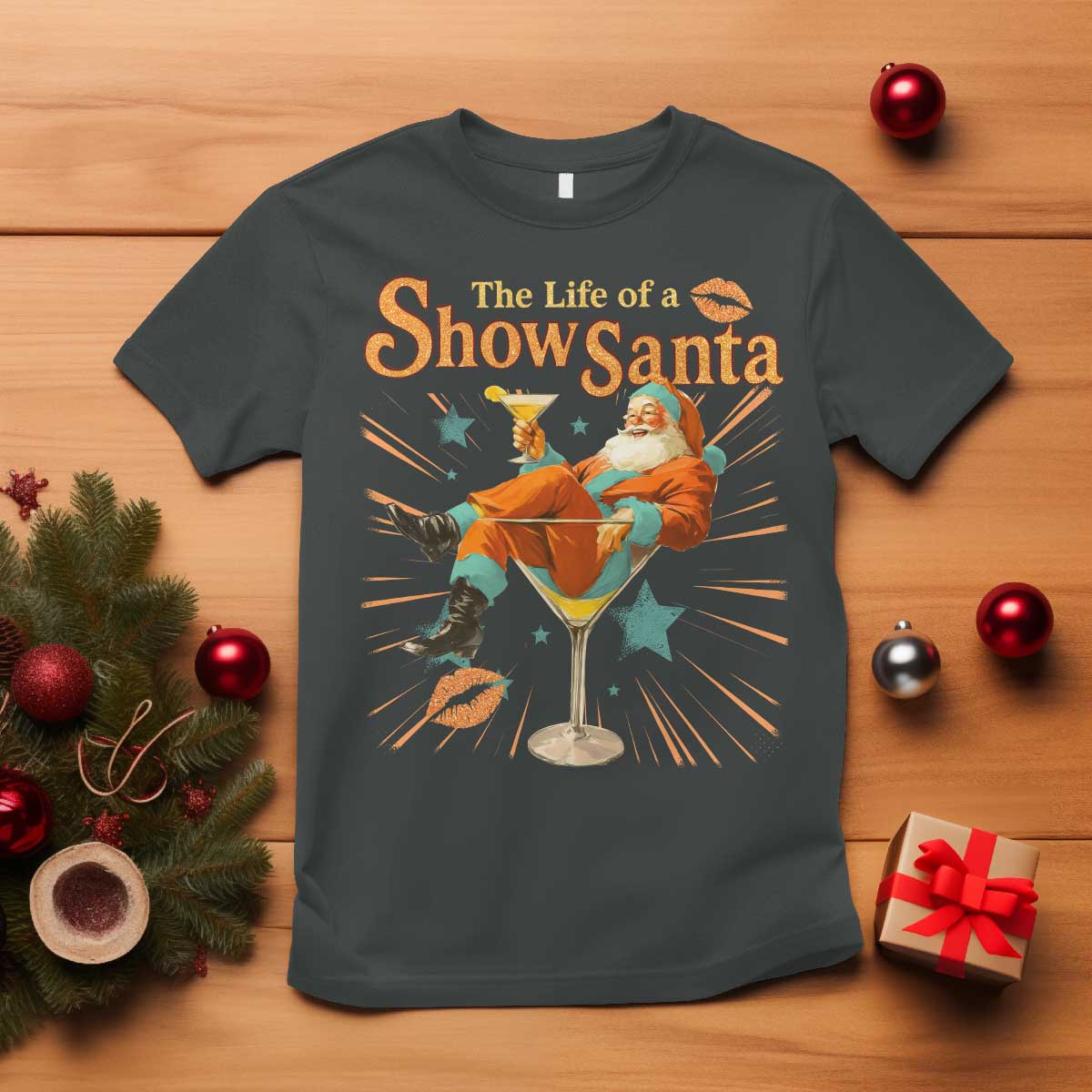 The Life Of The Show Santa T Shirt Funny Christmas Orange Santa TS11 Dark Heather Print Your Wear