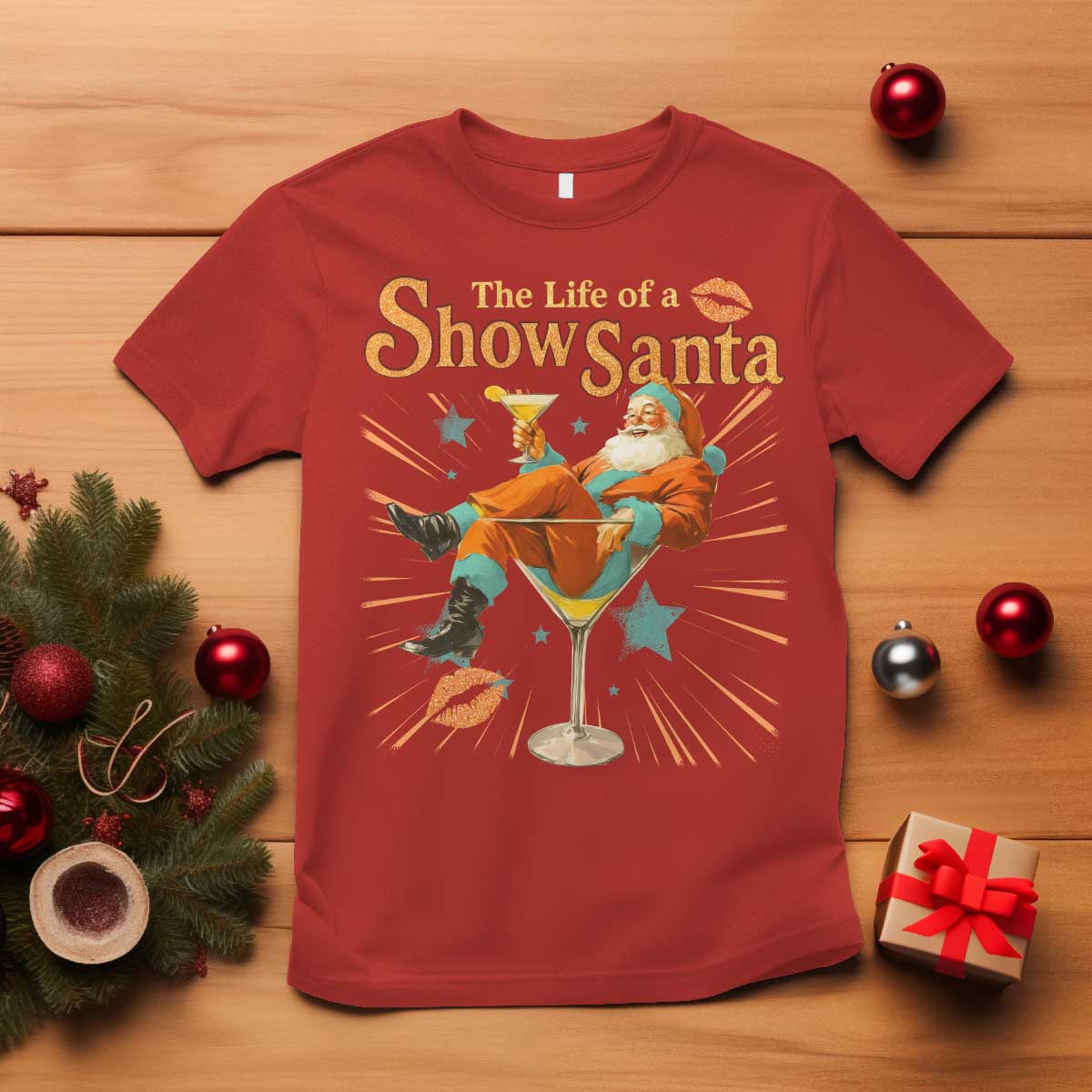 The Life Of The Show Santa T Shirt Funny Christmas Orange Santa TS11 Red Print Your Wear