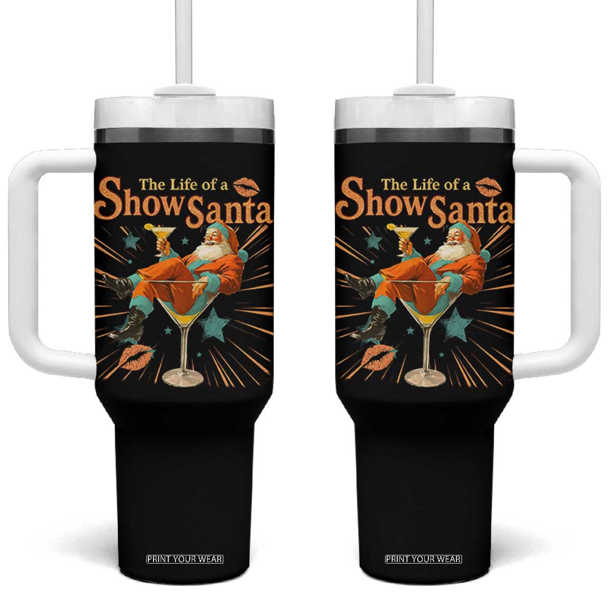 The Life Of The Show Santa Tumbler With Handle Funny Christmas Orange Santa TS11 One Size: 40 oz Black Print Your Wear