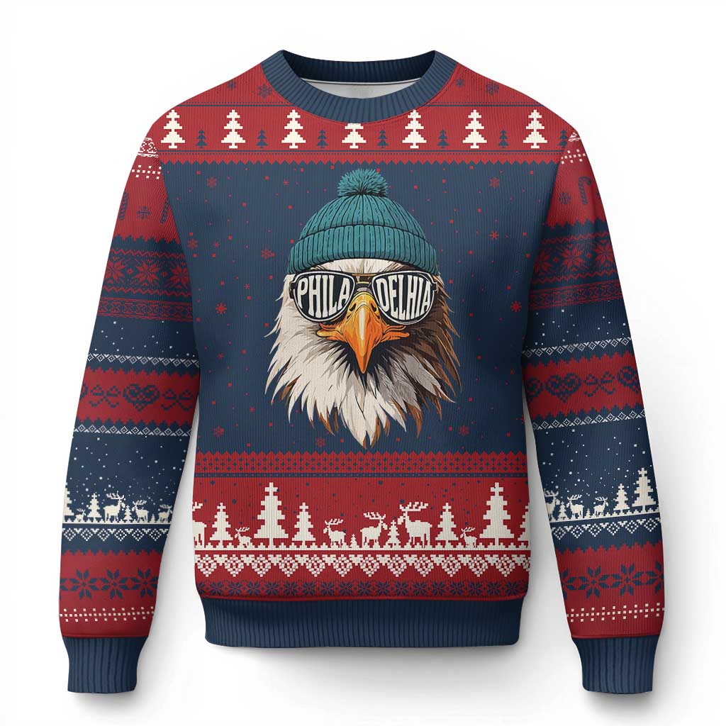 Philadelphia Fan Ugly Christmas Sweater Eagles Sport Philly Fan Game Day TS11 Navy Red Print Your Wear