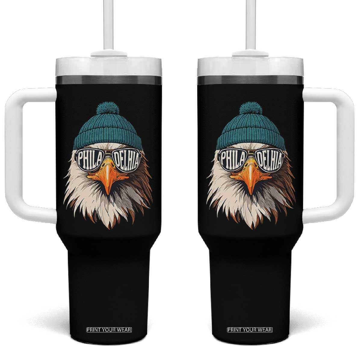 Funny PFE Game Day Tumbler With Handle Green Sunglasses Football Lover TS11 One Size: 40 oz Black Print Your Wear