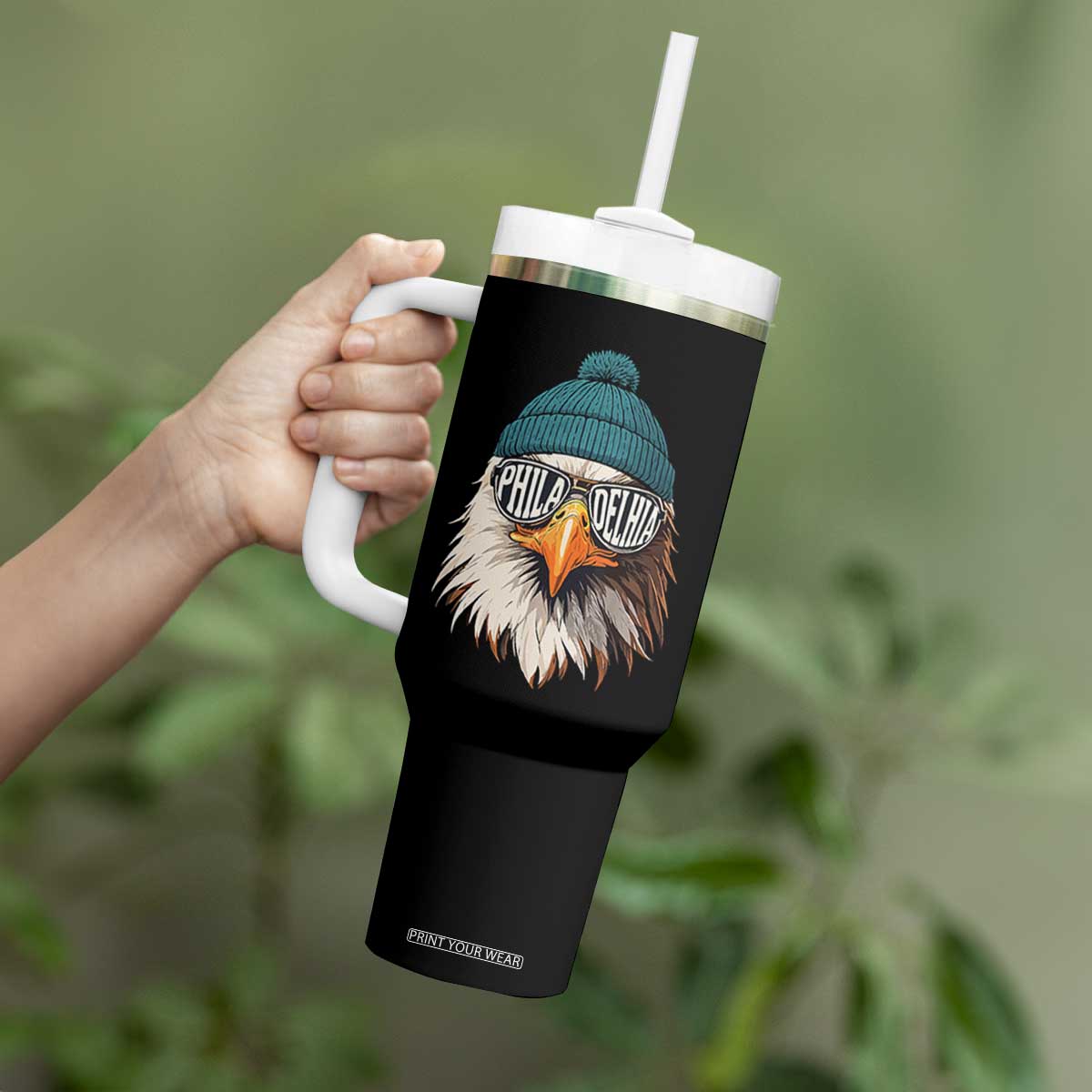 Funny PFE Game Day Tumbler With Handle Green Sunglasses Football Lover TS11 Print Your Wear