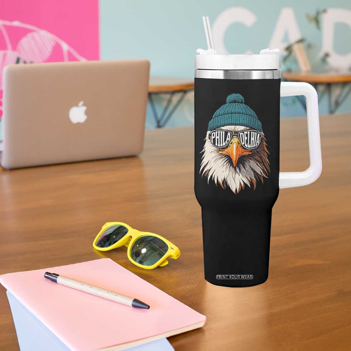 Funny PFE Game Day Tumbler With Handle Green Sunglasses Football Lover TS11 Print Your Wear