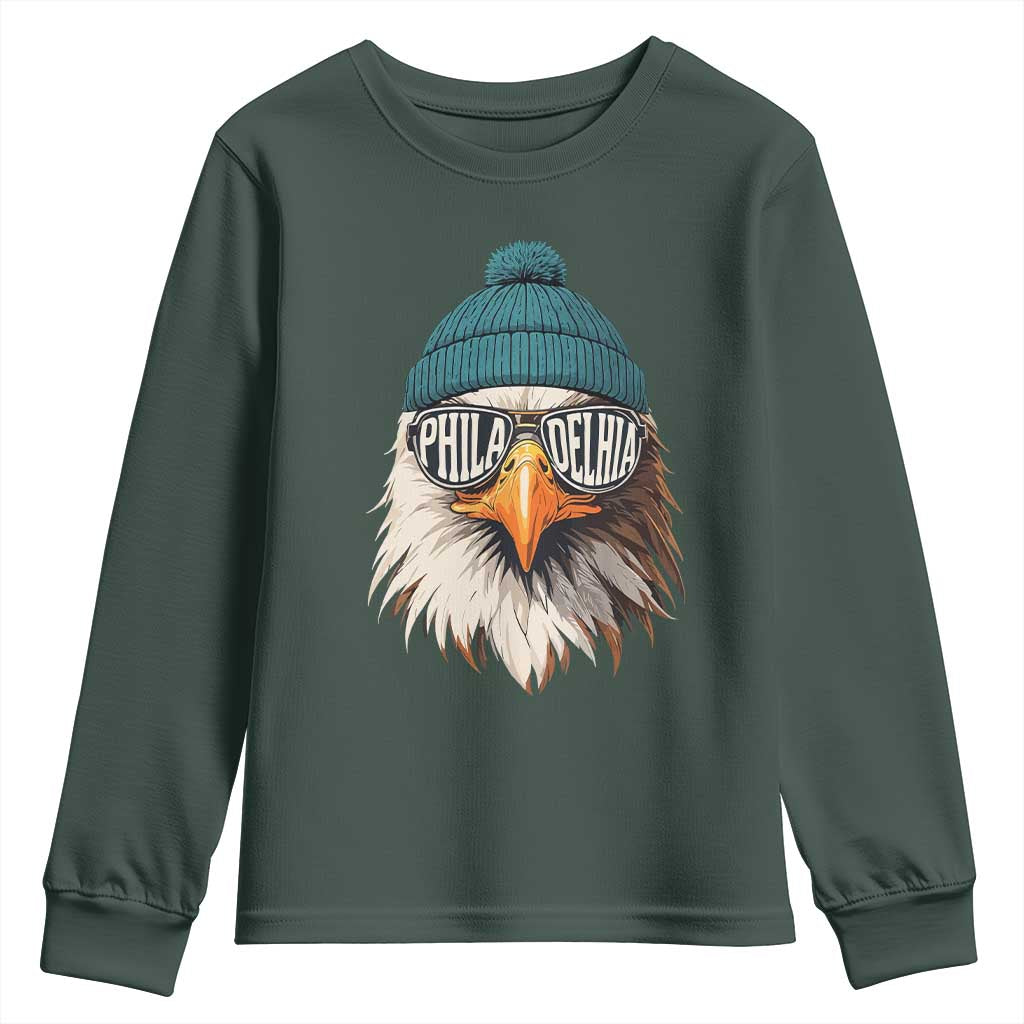 Funny PFE Game Day Youth Sweatshirt Green Sunglasses Football Lover TS11 Dark Forest Green Print Your Wear