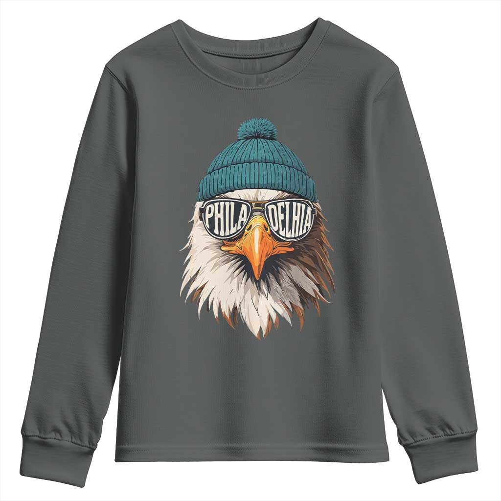 Funny PFE Game Day Youth Sweatshirt Green Sunglasses Football Lover TS11 Dark Heather Print Your Wear