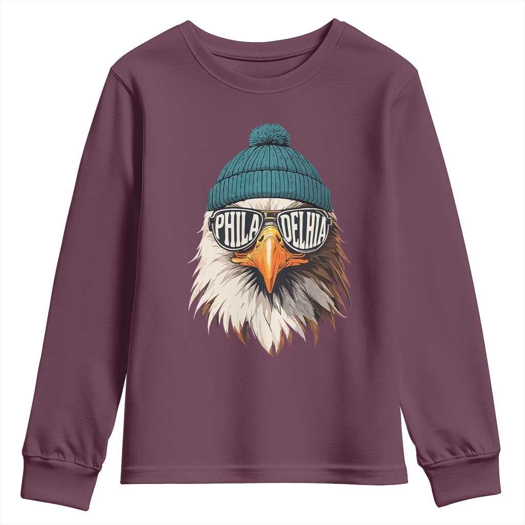 Funny PFE Game Day Youth Sweatshirt Green Sunglasses Football Lover TS11 Maroon Print Your Wear