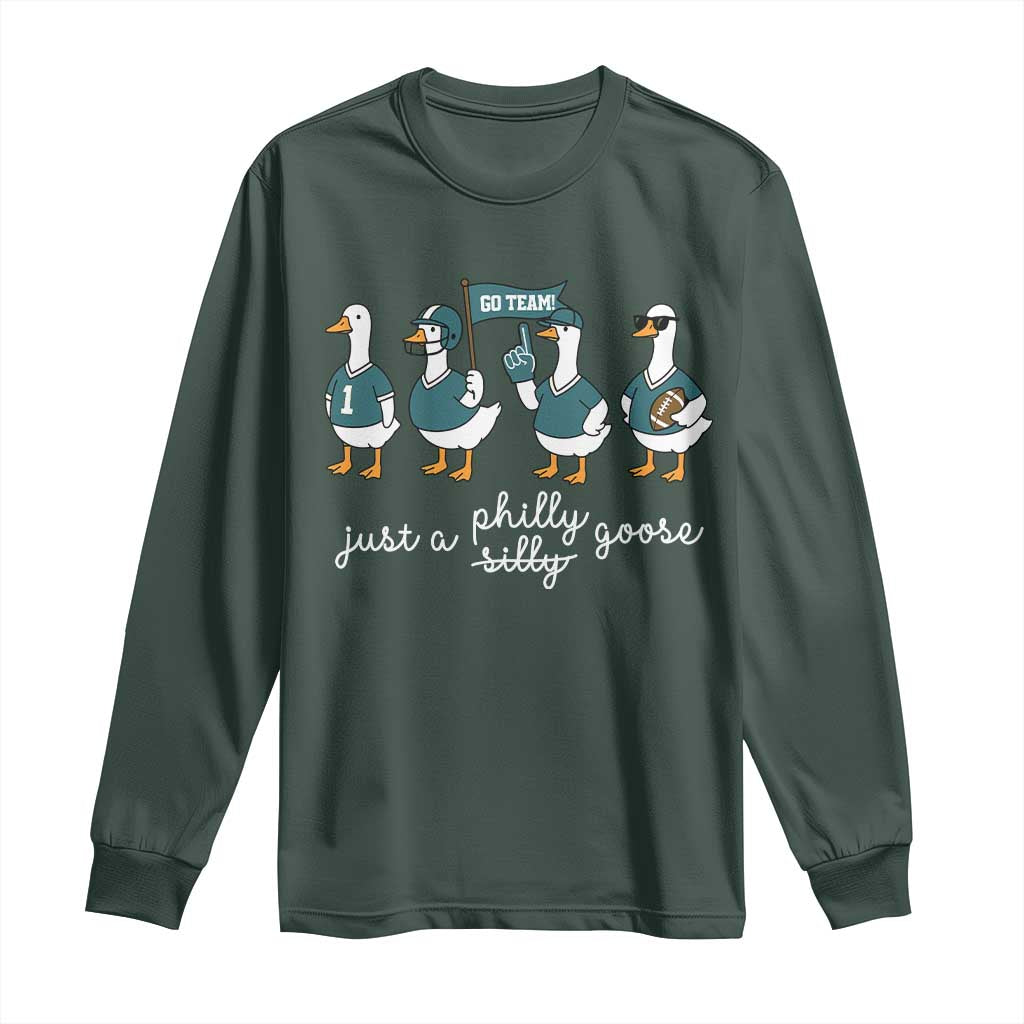 Funny Just A Silly Goose Football Long Sleeve Shirt PFE Sport Lover Game Day TS11 Dark Forest Green Print Your Wear