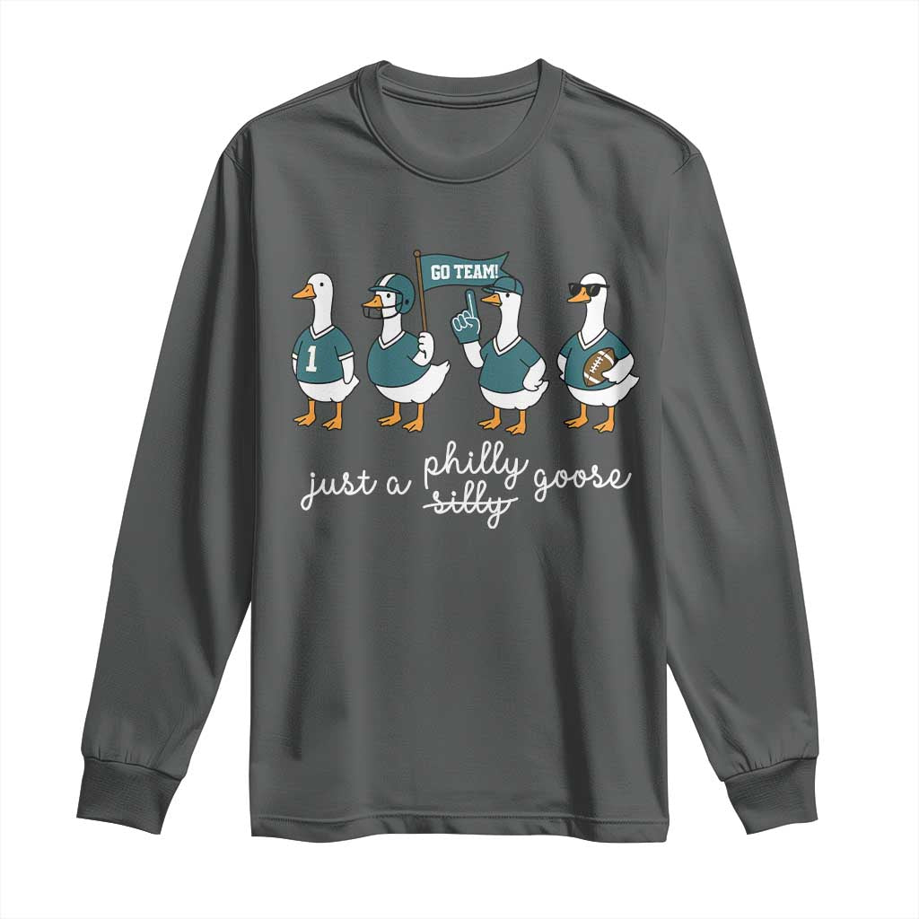 Funny Just A Silly Goose Football Long Sleeve Shirt PFE Sport Lover Game Day TS11 Dark Heather Print Your Wear