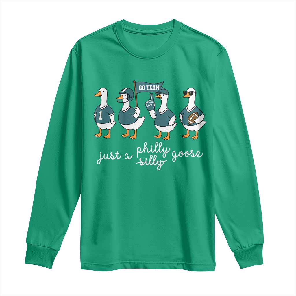 Funny Just A Silly Goose Football Long Sleeve Shirt PFE Sport Lover Game Day TS11 Irish Green Print Your Wear
