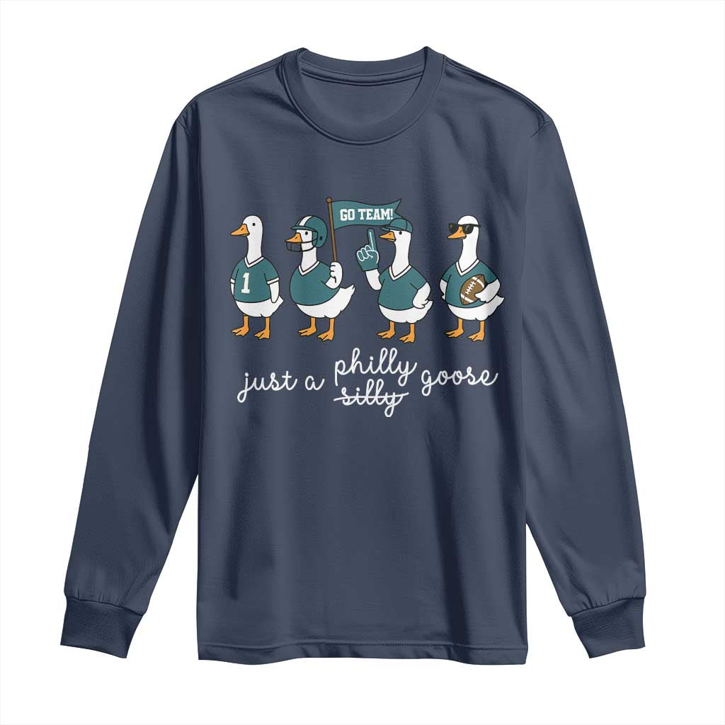 Funny Just A Silly Goose Football Long Sleeve Shirt PFE Sport Lover Game Day TS11 Navy Print Your Wear