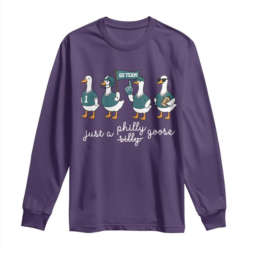 Funny Just A Silly Goose Football Long Sleeve Shirt PFE Sport Lover Game Day TS11 Purple Print Your Wear