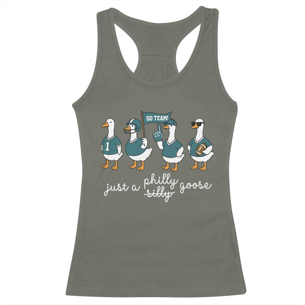 Funny Just A Silly Goose Football Racerback Tank Top PFE Sport Lover Game Day TS11 Military Green Print Your Wear