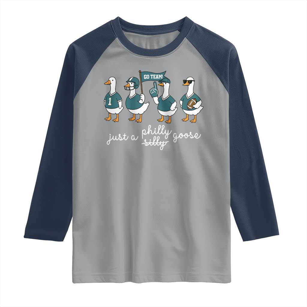 Funny Just A Silly Goose Football Raglan Shirt PFE Sport Lover Game Day TS11 Sport Gray Navy Print Your Wear