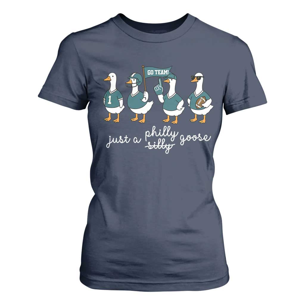 Just A Philly Goose T Shirt For Women Funny Philadelphia Fan Silly Gooses Game Day TS11 Navy Print Your Wear