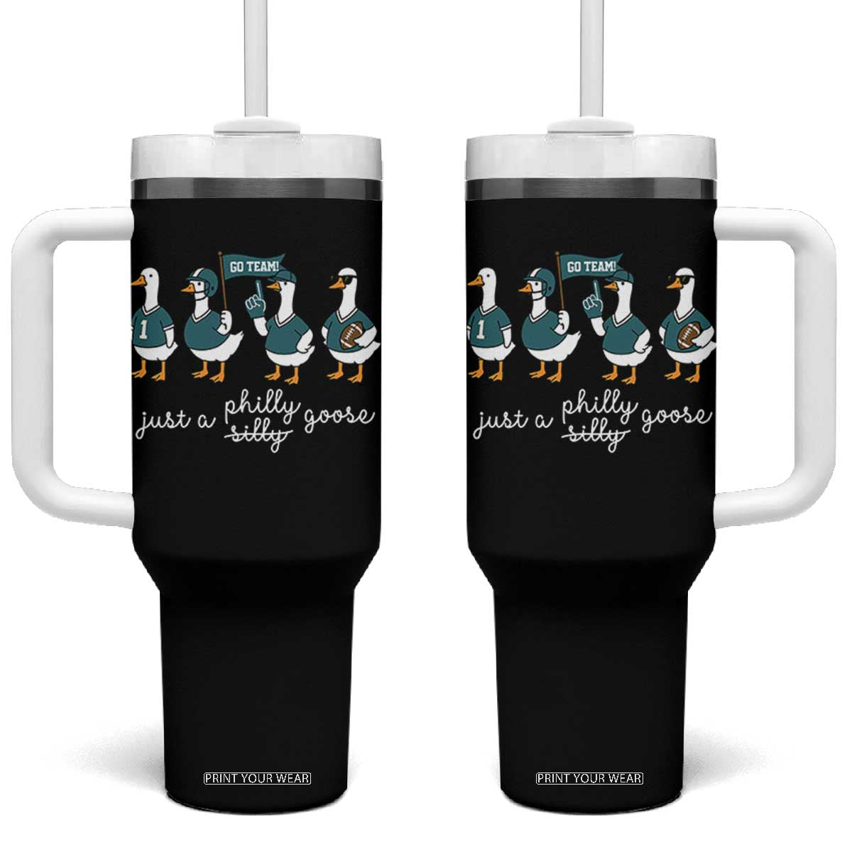 Funny Just A Silly Goose Football Tumbler With Handle PFE Sport Lover Game Day TS11 One Size: 40 oz Black Print Your Wear