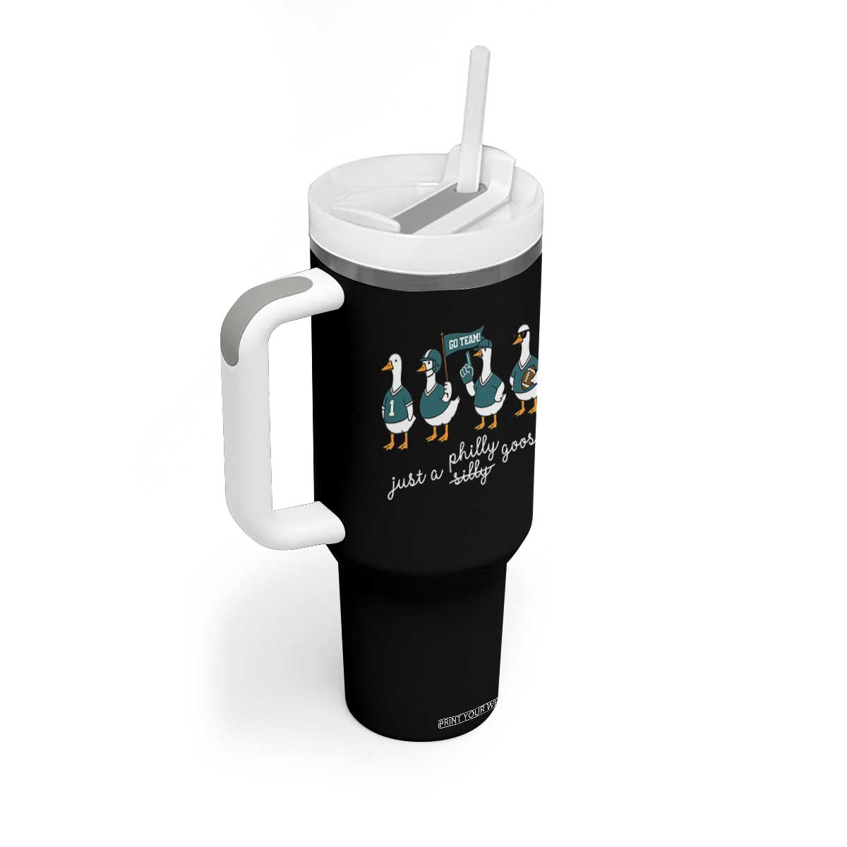 Funny Just A Silly Goose Football Tumbler With Handle PFE Sport Lover Game Day TS11 Print Your Wear