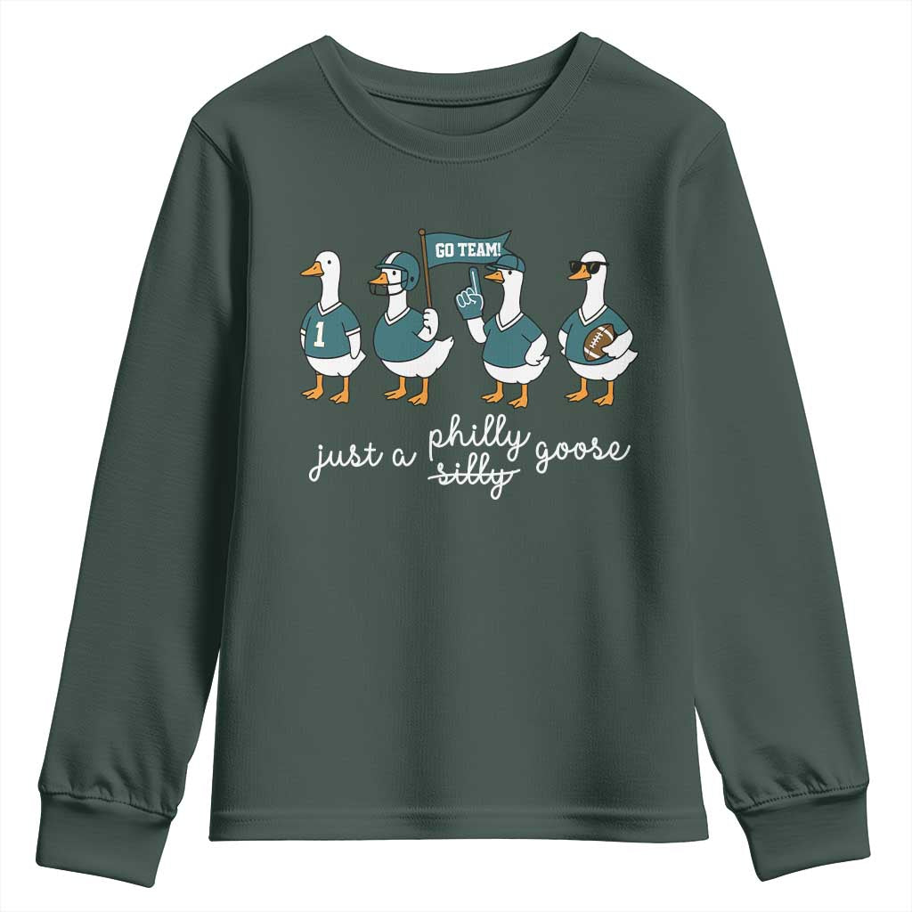 Funny Just A Silly Goose Football Youth Sweatshirt PFE Sport Lover Game Day TS11 Dark Forest Green Print Your Wear