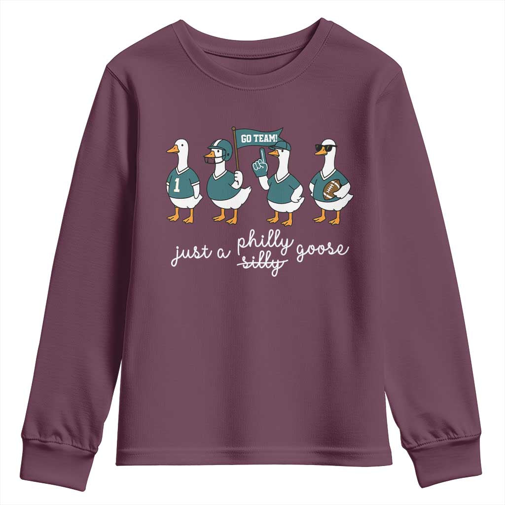 Funny Just A Silly Goose Football Youth Sweatshirt PFE Sport Lover Game Day TS11 Maroon Print Your Wear
