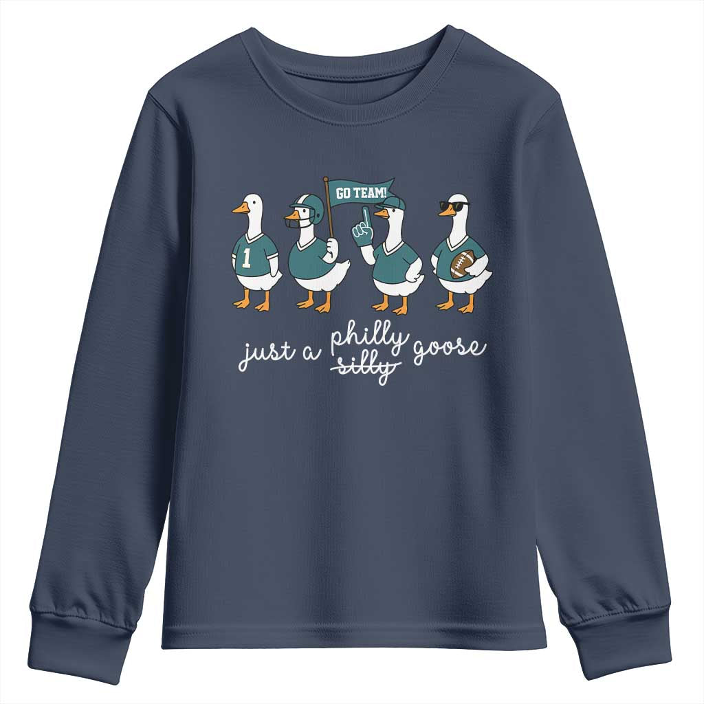 Funny Just A Silly Goose Football Youth Sweatshirt PFE Sport Lover Game Day TS11 Navy Print Your Wear